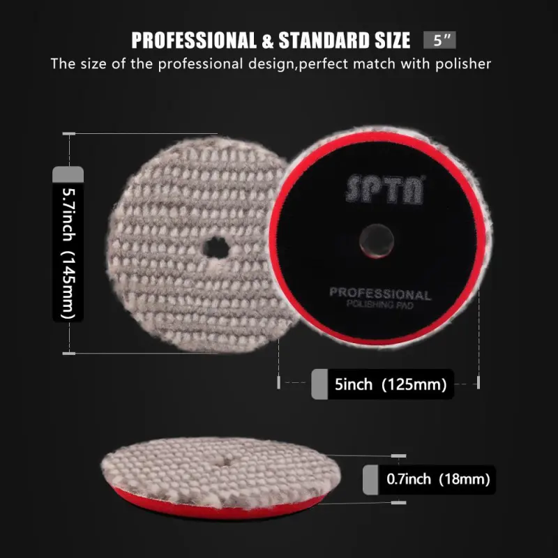SPTA 3 inch to 6 inch Wool Polishing Pad, T120 Heavy Cut Wool Pad to Remove 1200#/1500# Sanding Disc Marks, Deep Scratches, Orange Peel and Heavy Oxidation for Automotive, Car, RV, Motorbike & Boat