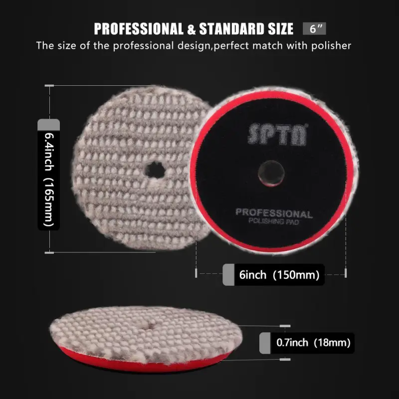 SPTA 3 inch to 6 inch Wool Polishing Pad, T120 Heavy Cut Wool Pad to Remove 1200#/1500# Sanding Disc Marks, Deep Scratches, Orange Peel and Heavy Oxidation for Automotive, Car, RV, Motorbike & Boat