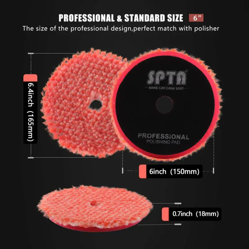 SPTA 3 inch to 6 inch Wool Polishing Pad, T140 Heavy Cut Wool Pad to Remove 1200#/1500# Sanding Disc Marks, Deep Scratches, Orange Peel and Heavy Oxidation for Automotive, Car, RV, Motorbike & Boat