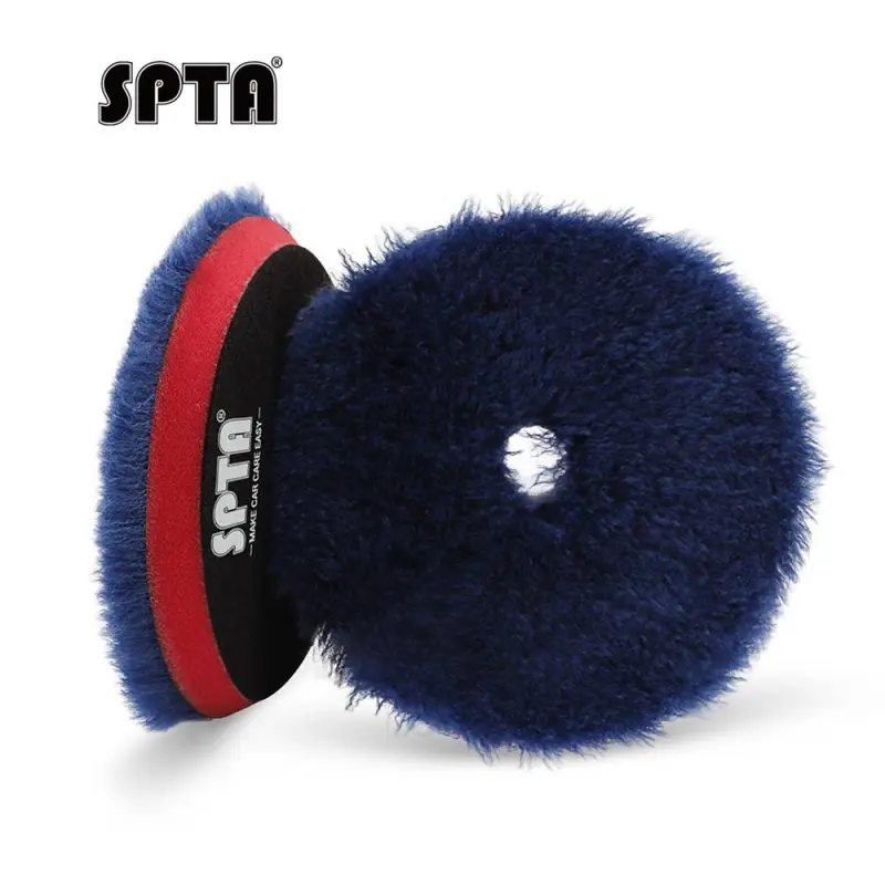 SPTA 3 inch to 6 inch Wool Polishing Pad, T140 Blue Heavy Cut Wool Pad to Remove 1200#/1500# Sanding Disc Marks, Deep Scratches, Orange Peel and Heavy Oxidation for Automotive, Car, RV, Motorbike & Boat