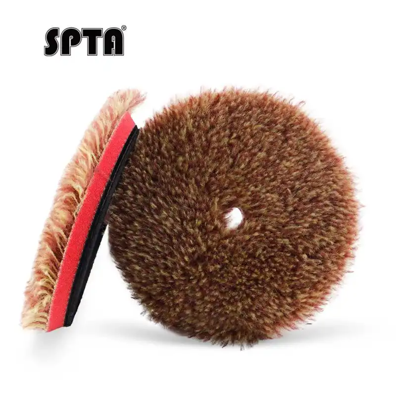 SPTA 3 inch to 6 inch Wool Polishing Pad, T140 Brown&Red Heavy Cut Wool Pad to Remove 1200#/1500# Sanding Disc Marks, Deep Scratches, Orange Peel and Heavy Oxidation for Automotive, Car, RV, Motorbike & Boat