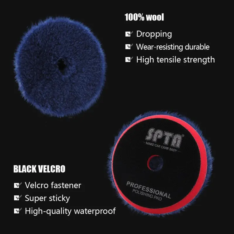 SPTA 3 inch to 6 inch Wool Polishing Pad, T140 Blue Heavy Cut Wool Pad to Remove 1200#/1500# Sanding Disc Marks, Deep Scratches, Orange Peel and Heavy Oxidation for Automotive, Car, RV, Motorbike & Boat