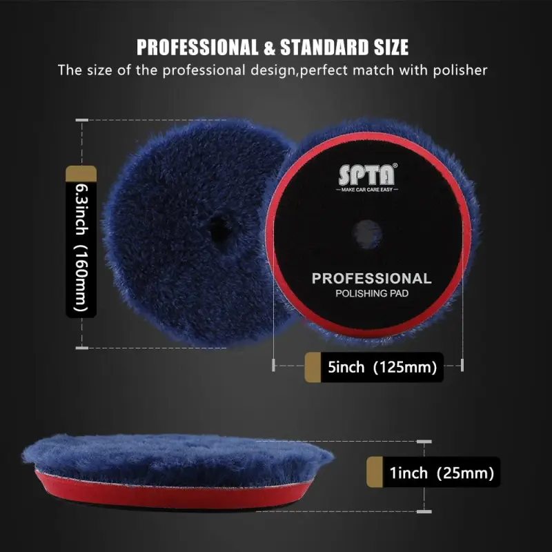 SPTA 3 inch to 6 inch Wool Polishing Pad, T140 Blue Heavy Cut Wool Pad to Remove 1200#/1500# Sanding Disc Marks, Deep Scratches, Orange Peel and Heavy Oxidation for Automotive, Car, RV, Motorbike & Boat