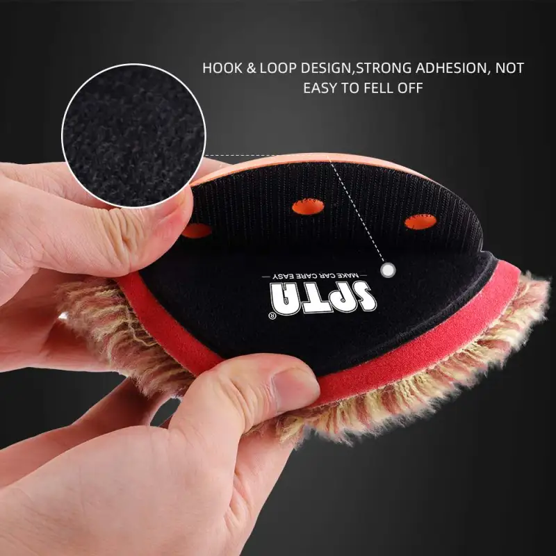 SPTA 3 inch to 6 inch Wool Polishing Pad, T140 Brown&Red Heavy Cut Wool Pad to Remove 1200#/1500# Sanding Disc Marks, Deep Scratches, Orange Peel and Heavy Oxidation for Automotive, Car, RV, Motorbike & Boat