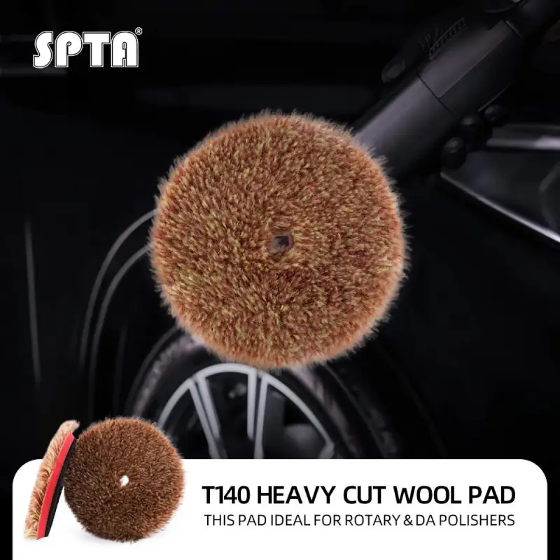 SPTA 3 inch to 6 inch Wool Polishing Pad, T140 Brown&Red Heavy Cut Wool Pad to Remove 1200#/1500# Sanding Disc Marks, Deep Scratches, Orange Peel and Heavy Oxidation for Automotive, Car, RV, Motorbike & Boat
