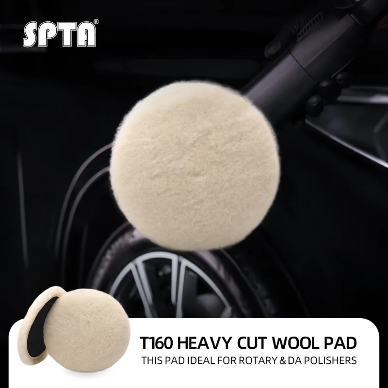 SPTA 3 inch to 7 inch Wool Polishing Pad, T160 White Heavy Cut Wool Pad to Remove 1200#/1500# Sanding Disc Marks, Deep Scratches, Orange Peel and Heavy Oxidation for Automotive, Car, RV, Motorbike & Boat