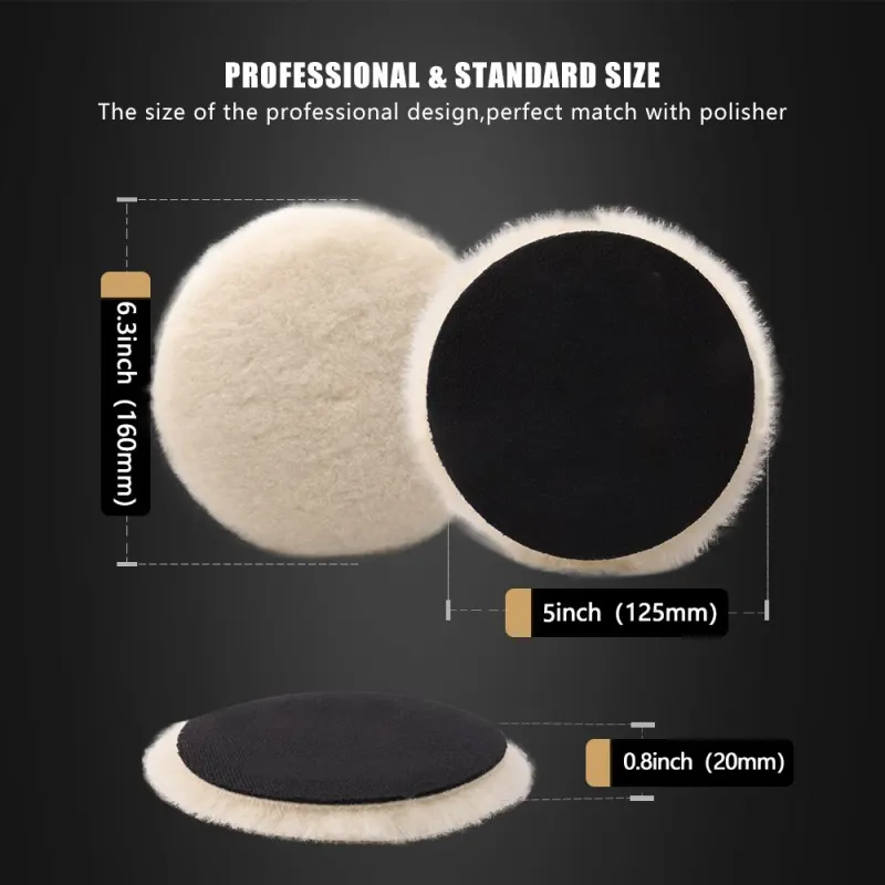 SPTA 3 inch to 7 inch Wool Polishing Pad, T160 White Heavy Cut Wool Pad to Remove 1200#/1500# Sanding Disc Marks, Deep Scratches, Orange Peel and Heavy Oxidation for Automotive, Car, RV, Motorbike & Boat