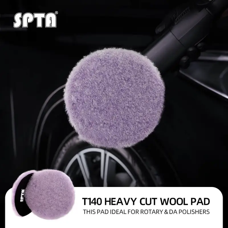 SPTA 3 inch to 6 inch Wool Polishing Pad, T140 Purple Heavy Cut Wool Pad to Remove 1200#/1500# Sanding Disc Marks, Deep Scratches, Orange Peel and Heavy Oxidation for Automotive, Car, RV, Motorbike & Boat