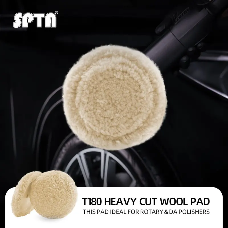 SPTA 3 inch to 7 inch Wool Polishing Pad, T180 Single-Side Heavy Cut Wool Pad to Remove 1200#/1500# Sanding Disc Marks, Deep Scratches, Orange Peel and Heavy Oxidation for Automotive, Car, RV, Motorbike & Boat