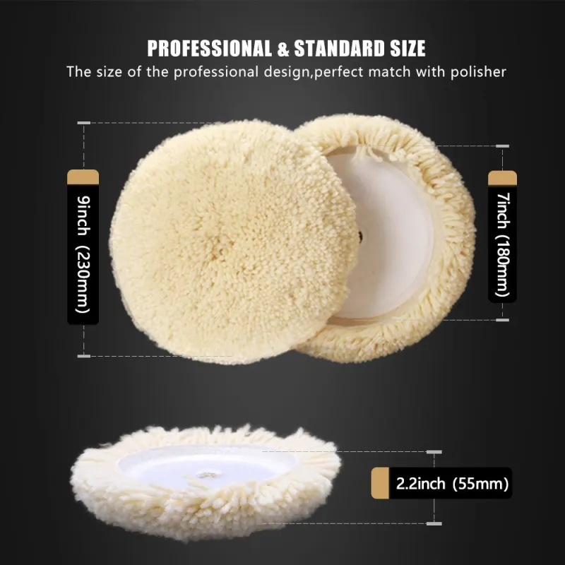 SPTA 3 inch to 7 inch Wool Polishing Pad, T180 Single-Side Heavy Cut Wool Pad to Remove 1200#/1500# Sanding Disc Marks, Deep Scratches, Orange Peel and Heavy Oxidation for Automotive, Car, RV, Motorbike & Boat