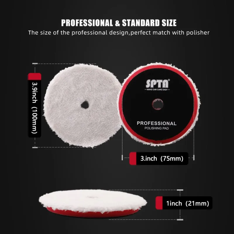 SPTA 3 inch to 6 inch Microfiber Pads, T20 Microfiber Finishing Pads to Remove Fine Scratches, Car Wash Scratches and Holograms for Dual Action Car Polisher Finishing Polishing Waxing