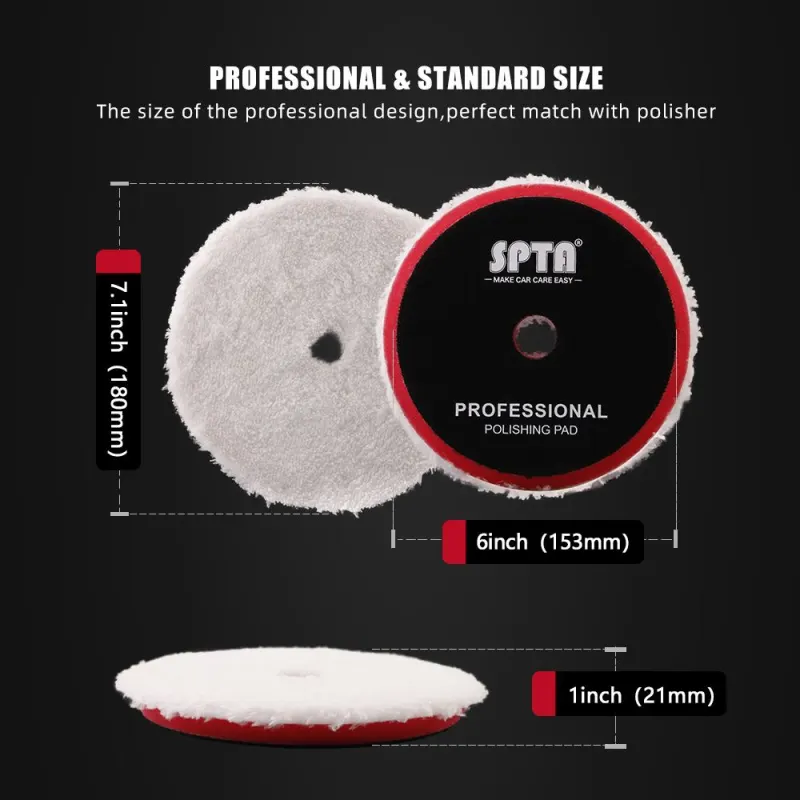 SPTA 3 inch to 6 inch Microfiber Pads, T20 Microfiber Finishing Pads to Remove Fine Scratches, Car Wash Scratches and Holograms for Dual Action Car Polisher Finishing Polishing Waxing