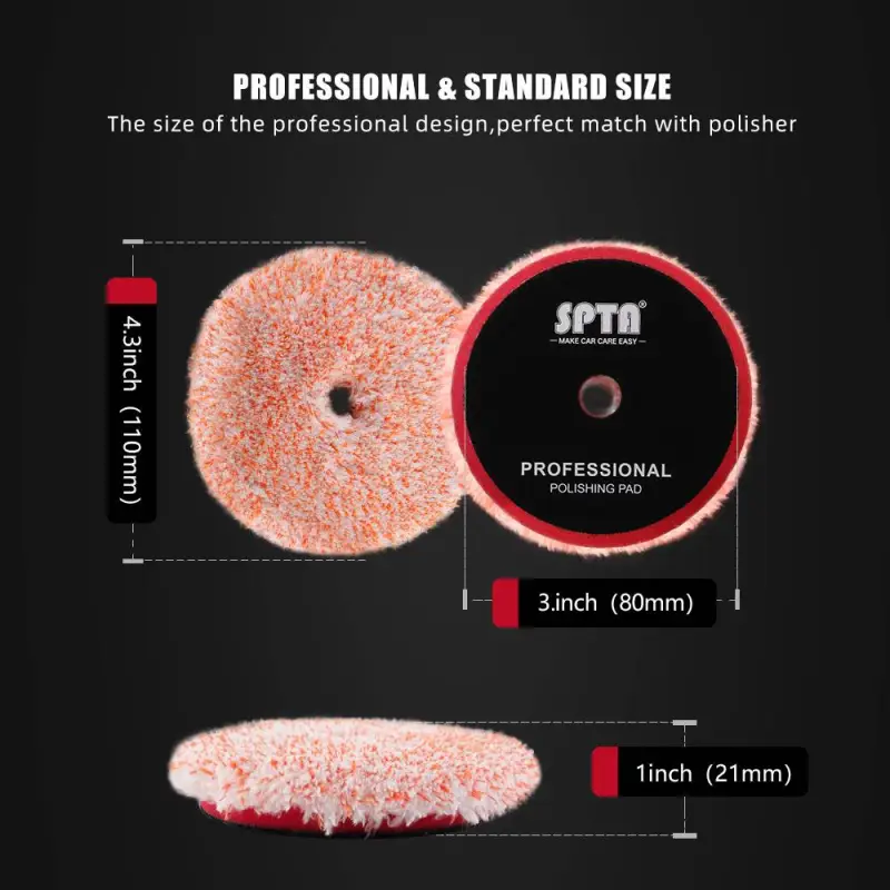 SPTA 3 inch to 6 inch Microfiber Pads, T100 Fast Cutting Microfiber Pads 3-in-1 Microfiber Pad to Remove Fine Scratches, Car Wash Scratches and Holograms for Dual Action Car Polisher Finishing Polishing Waxing