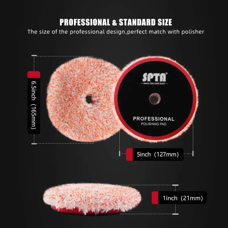 SPTA 3 inch to 6 inch Microfiber Pads, T100 Fast Cutting Microfiber Pads 3-in-1 Microfiber Pad to Remove Fine Scratches, Car Wash Scratches and Holograms for Dual Action Car Polisher Finishing Polishing Waxing