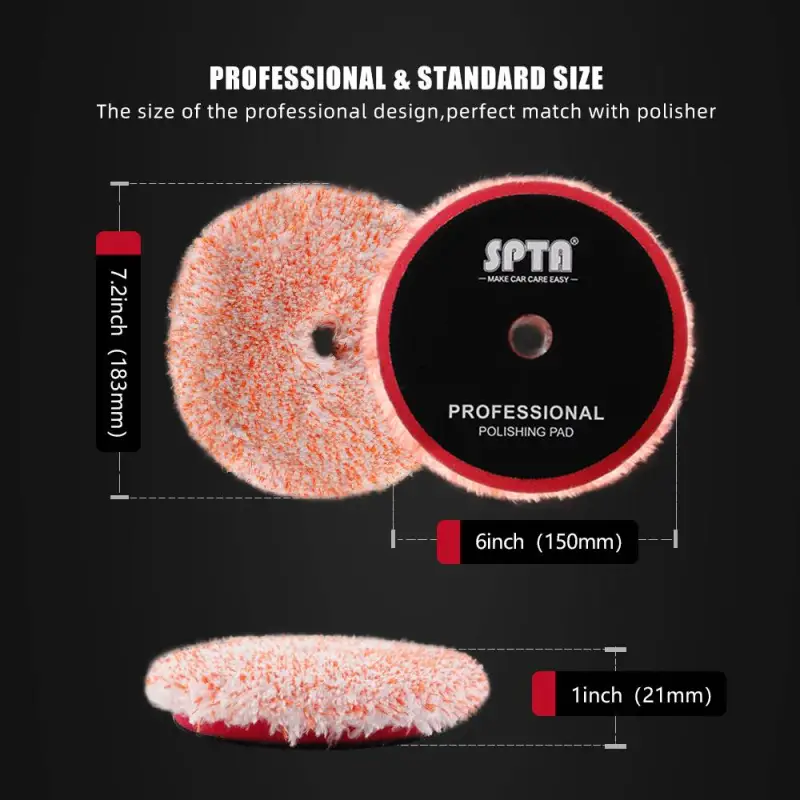 SPTA 3 inch to 6 inch Microfiber Pads, T100 Fast Cutting Microfiber Pads 3-in-1 Microfiber Pad to Remove Fine Scratches, Car Wash Scratches and Holograms for Dual Action Car Polisher Finishing Polishing Waxing