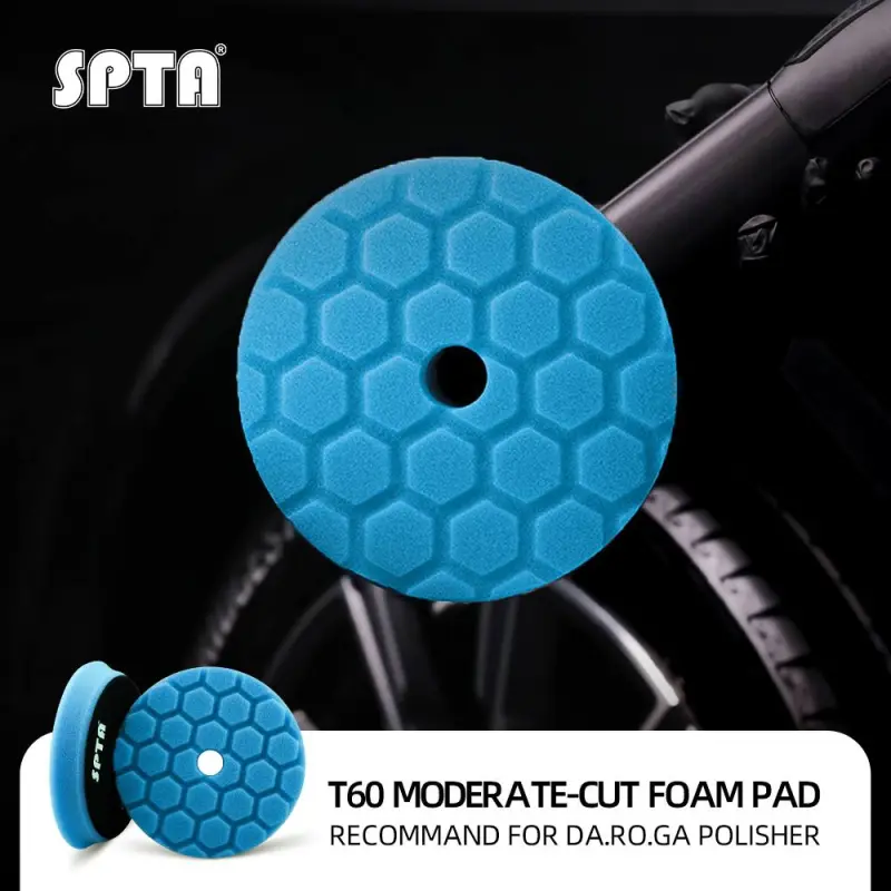 SPTA 3 Inch to 6 Inch T60 Moderate-Cut Foam Polishing Pad For DA/RO Car Polisher Hex-Logic Pads To Remove 1500#/2000# Sanding disc marks & Medium oxidation Over Spray, And Surface imperfections