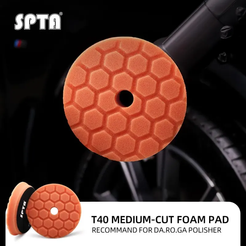 SPTA 3 Inch to 6 Inch T40 Orange Medium-Cut Foam Polishing Pad For DA/RO Car Polisher Hex-Logic Pads To Remove Light Cutting Pad ,Remove 2000# Sanding Disc Marks ,Fine Scratches & Light Oxidation High-Cut Foam Pad