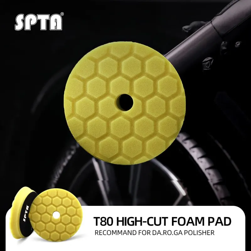 SPTA 3 Inch to 6 Inch T80 Intensive Cutting Swirl-Free Foam Polishing Pad For DA/RO/GA Car Buffer Polisher Hex-Logic Pads To Remove 1500/2000# sanding disc marks, swirl marks & heavy/medium oxidation