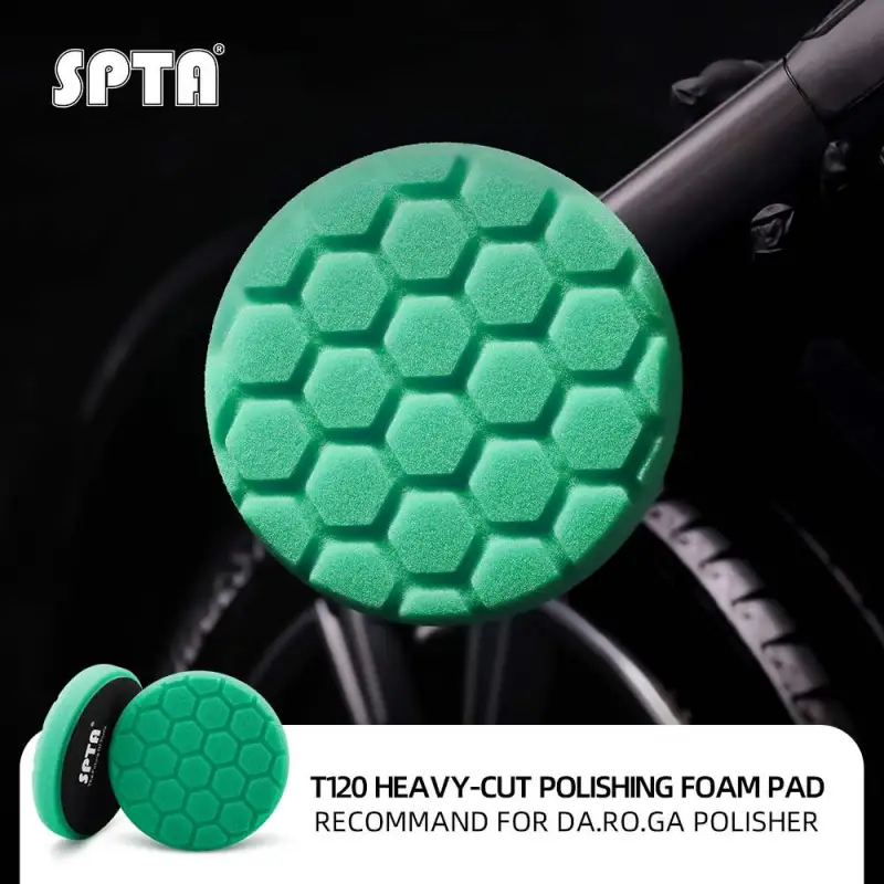 SPTA 3 Inch to 7 Inch T120 Green Heavy Cut Foam Polishing Pad For DA/RO/GA Car Buffer Polisher Hex-Logic Buffing Pads To Remove 1200/1500# Sanding Disc Marks ,Deep Scratches,Overspray, Orange Pee & Heavy Oxidation