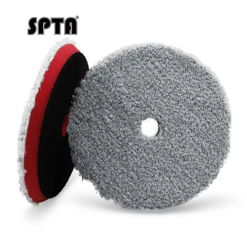 SPTA 3 inch to 6 inch Microfiber Pads, T100 Fast Cutting Microfiber Pads 3-in-1 Microfiber Pad to Remove Fine Scratches, Car Wash Scratches and Holograms for Dual Action Car Polisher Finishing Polishing Waxing