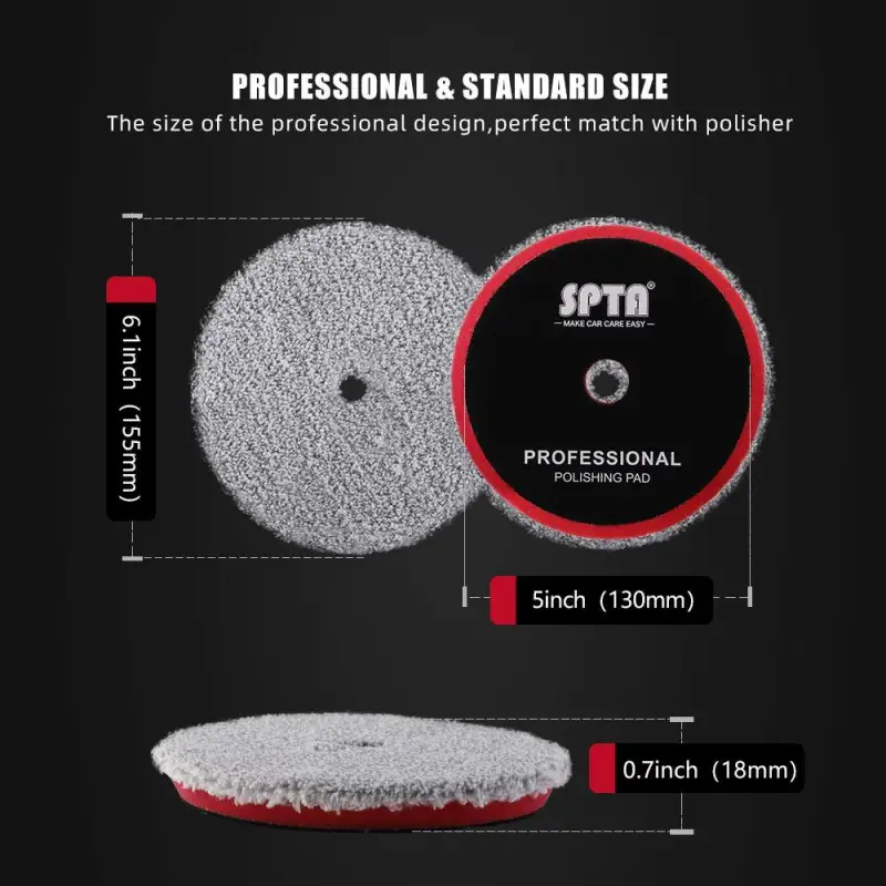 SPTA 3 inch to 6 inch Microfiber Pads, T100 Fast Cutting Microfiber Pads 3-in-1 Microfiber Pad to Remove Fine Scratches, Car Wash Scratches and Holograms for Dual Action Car Polisher Finishing Polishing Waxing