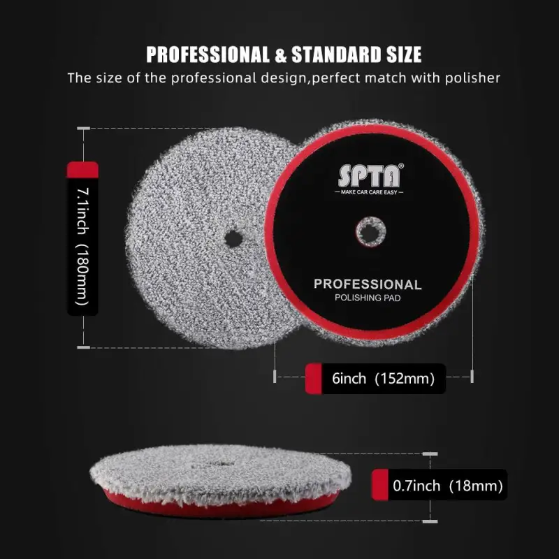SPTA 3 inch to 6 inch Microfiber Pads, T100 Fast Cutting Microfiber Pads 3-in-1 Microfiber Pad to Remove Fine Scratches, Car Wash Scratches and Holograms for Dual Action Car Polisher Finishing Polishing Waxing