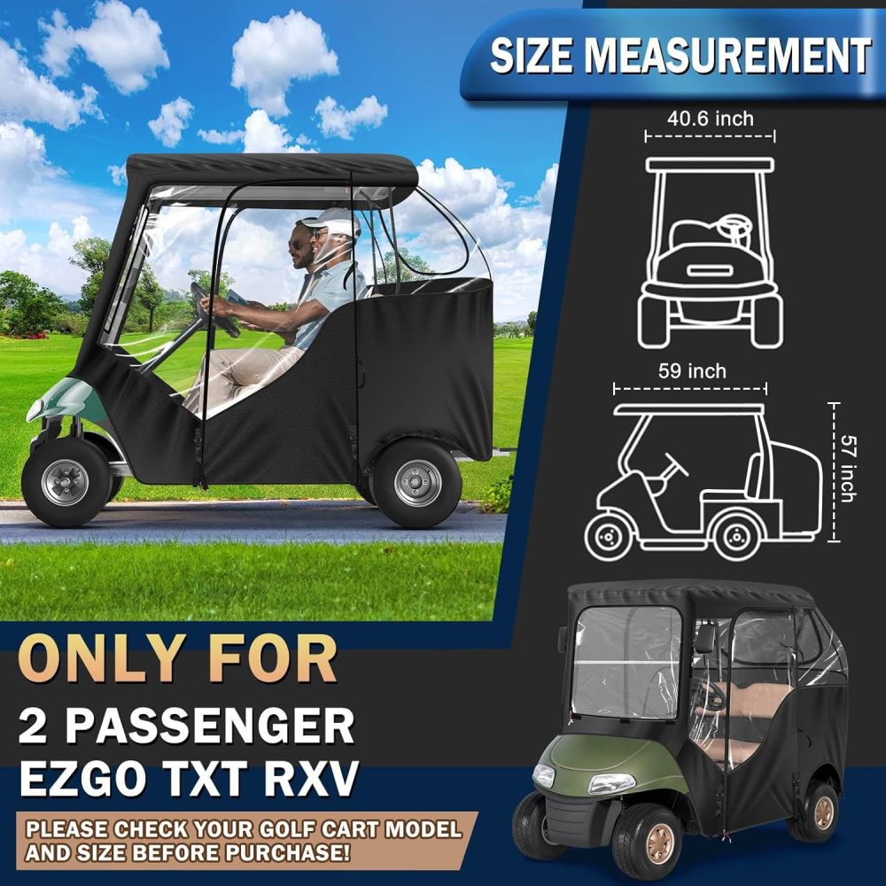 Golf Cart Enclosure - 2 Passenger Driving Enclosure for EZGO TXT/RXV - Golf Cart Rain Cover with Upgrade 600D Oxford and PVC - Equipped with Strong YKK Door Zipper