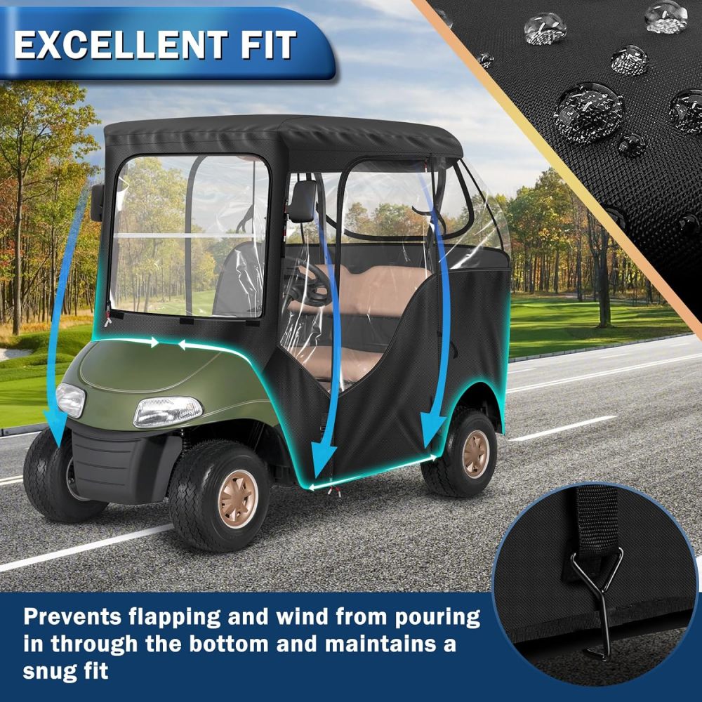 Golf Cart Enclosure - 2 Passenger Driving Enclosure for EZGO TXT/RXV - Golf Cart Rain Cover with Upgrade 600D Oxford and PVC - Equipped with Strong YKK Door Zipper