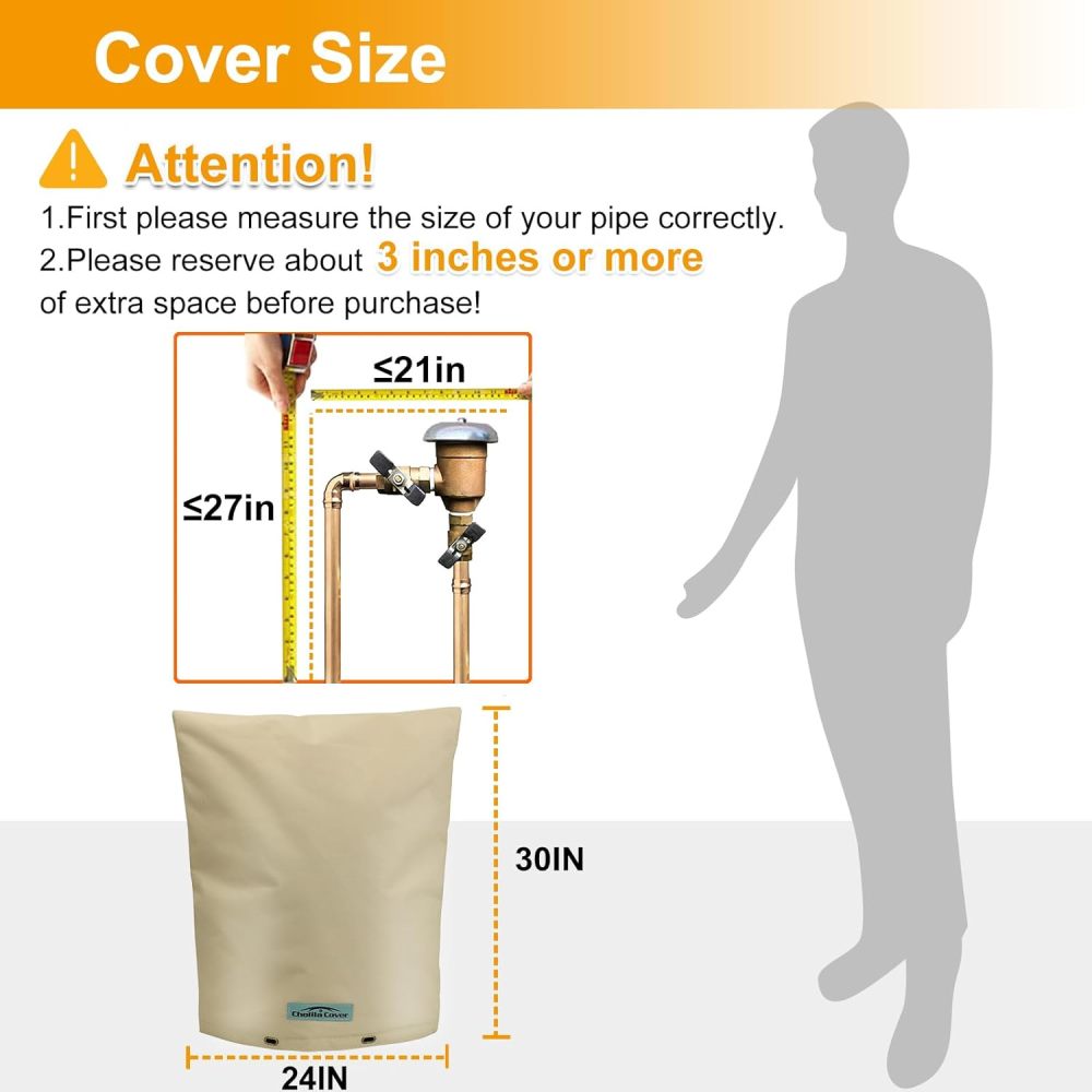 Backflow Preventer Cover Insulated (5˚F) with Thicker 7 Layers Fabric - 24" W x 30" H with Aluminum Foil Backflow Cover for Winter Pipe Freeze Protection - Sprinkler Covers for Outside