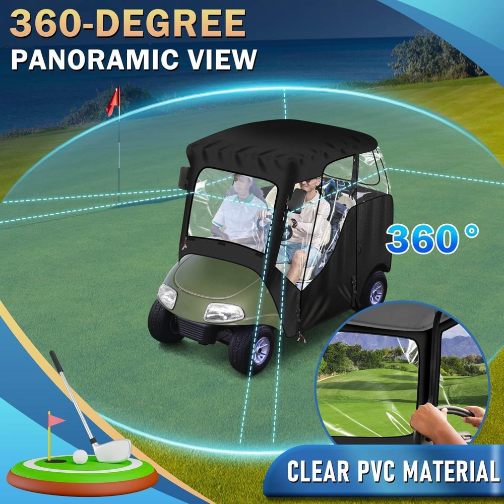 Golf Cart Enclosure - 2 Passenger Driving Enclosure for EZGO TXT/RXV - Golf Cart Rain Cover with Upgrade 600D Oxford and PVC - Equipped with Strong YKK Door Zipper