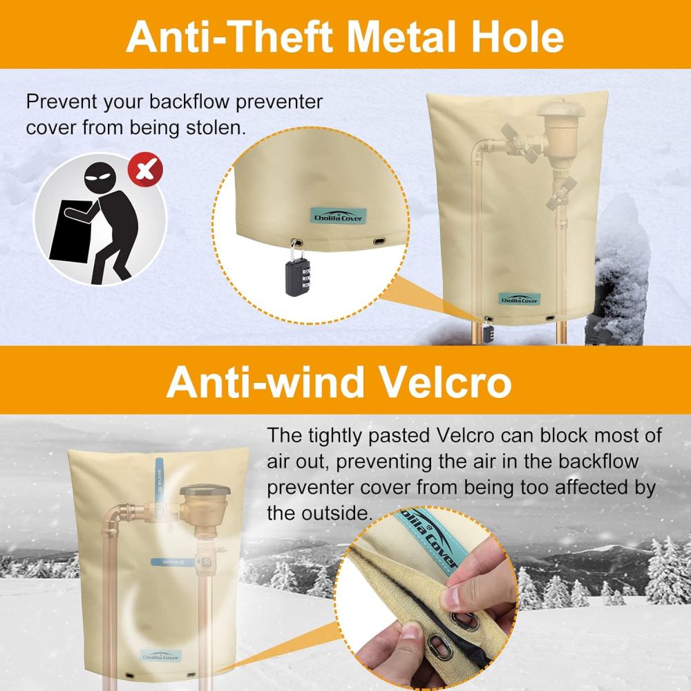 Backflow Preventer Cover Insulated (5˚F) with Thicker 7 Layers Fabric - 24" W x 30" H with Aluminum Foil Backflow Cover for Winter Pipe Freeze Protection - Sprinkler Covers for Outside