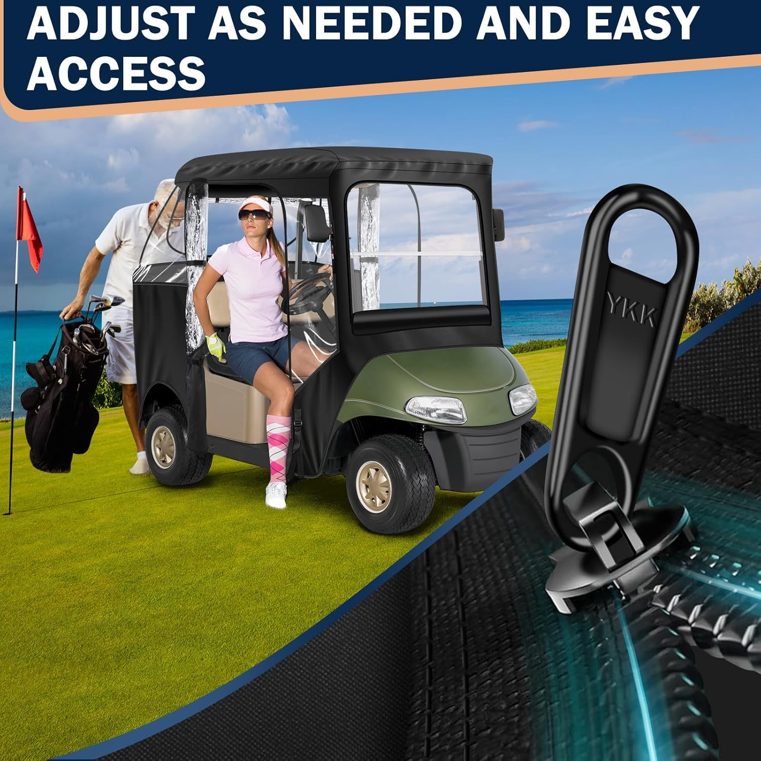 Golf Cart Enclosure - 2 Passenger Driving Enclosure for EZGO TXT/RXV - Golf Cart Rain Cover with Upgrade 600D Oxford and PVC - Equipped with Strong YKK Door Zipper