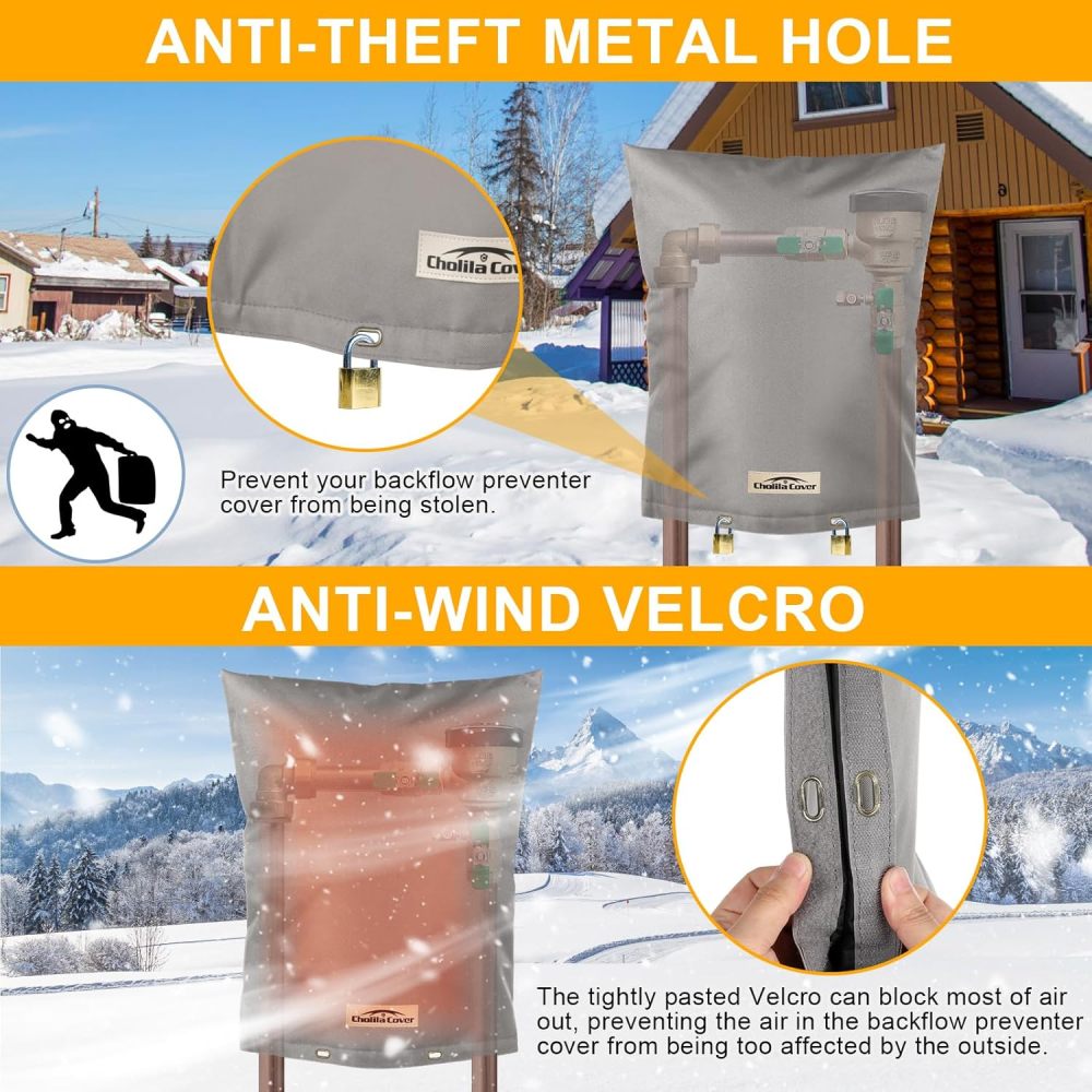 Backflow Preventer Cover Insulated (5°F) with Thick 7 Layers Fabric, 16"W x 20"H Backflow Cover with Aluminum Foil Layer for Winter Pipe Freeze Protection, Backflow Insulation Cover, by Cholila Cover