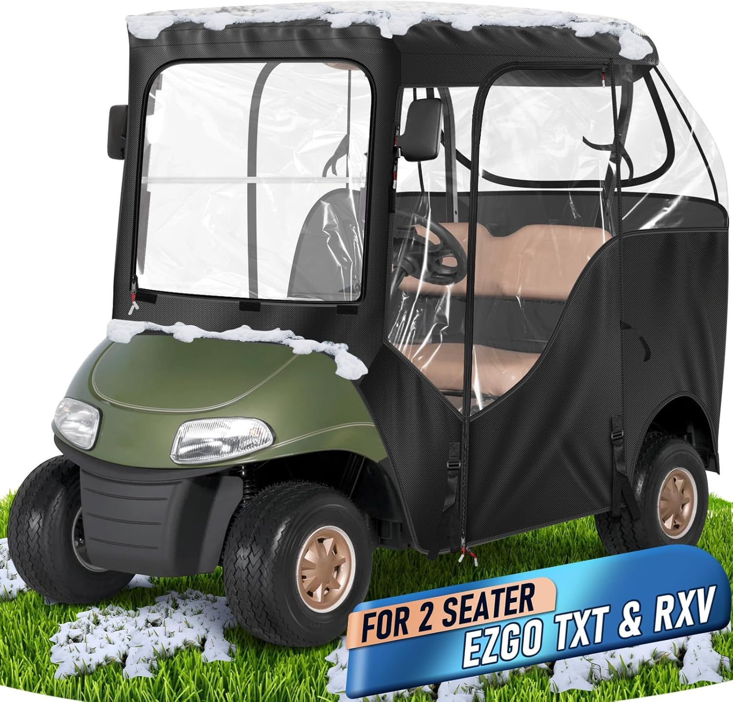 Golf Cart Enclosure - 2 Passenger Driving Enclosure for EZGO TXT/RXV - Golf Cart Rain Cover with Upgrade 600D Oxford and PVC - Equipped with Strong YKK Door Zipper