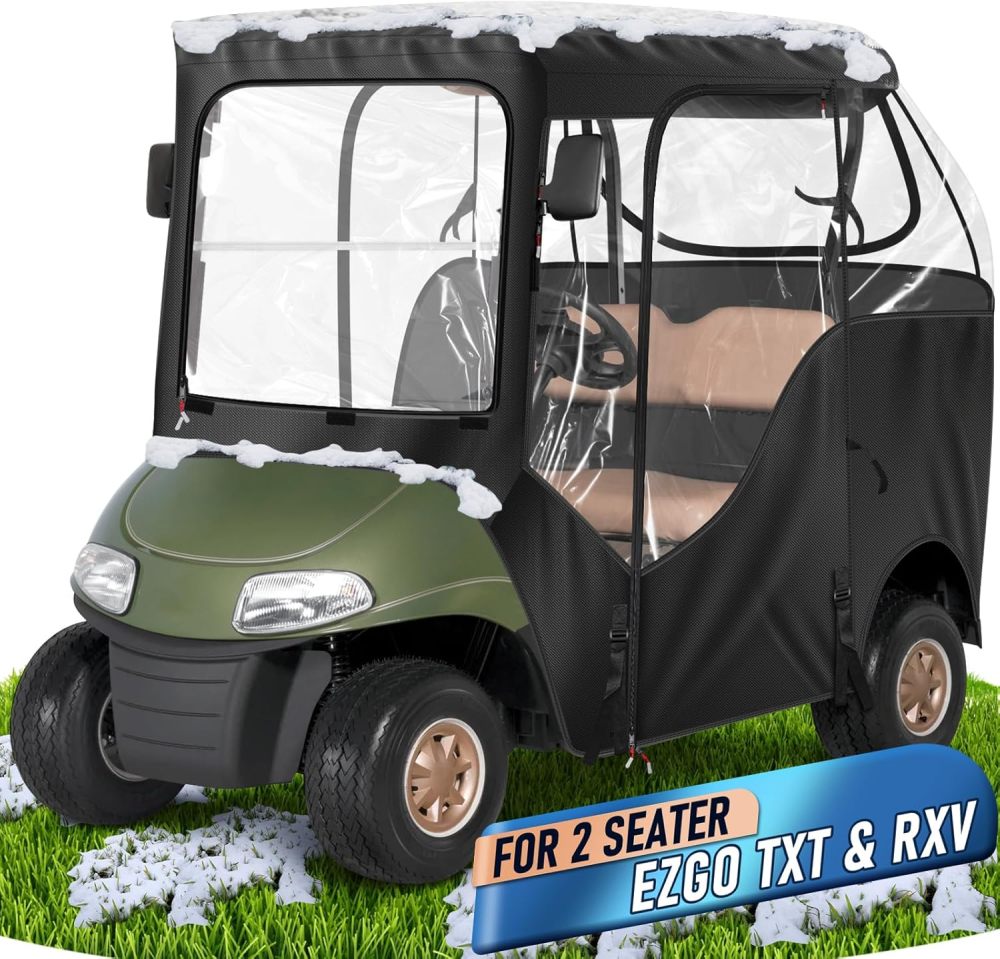 Golf Cart Enclosure - 2 Passenger Driving Enclosure for EZGO TXT/RXV - Golf Cart Rain Cover with Upgrade 600D Oxford and PVC - Equipped with Strong YKK Door Zipper