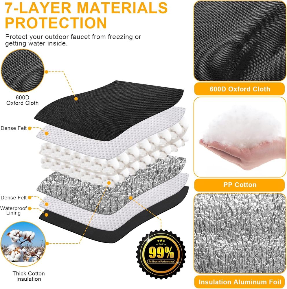Backflow Preventer Cover Insulated (5˚F) - 17" W x 24" H Backflow Cover for Winter Pipe Freeze Protection - Sprinkler Covers for Outside with 7 Layers Fabric Pipe Insulation Cover Black