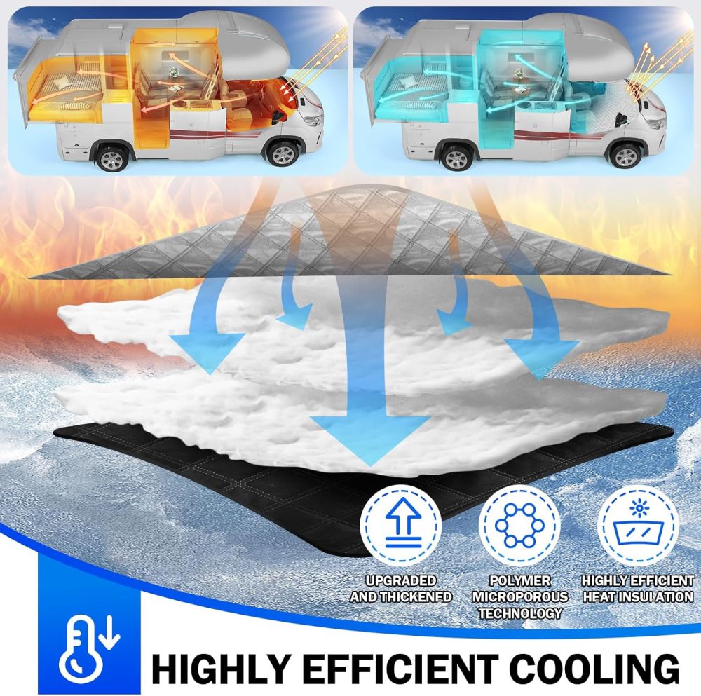 RV Windshield Cover - for Class C Ford E450 1997-2024 Motorhome Windshield Cover - Protect Privacy RV Front Window Sunshade Cover with Mirror Cutouts Block Out Harsh Sun