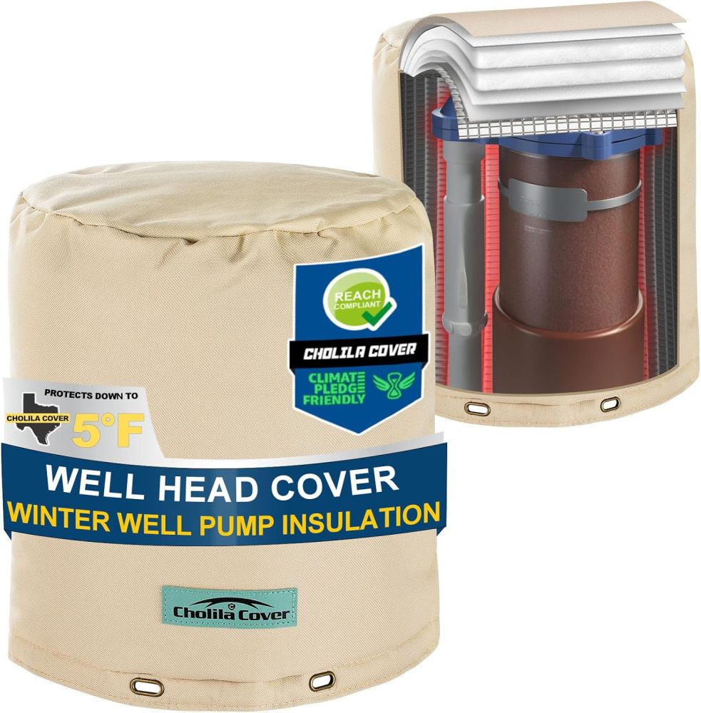 Snap Round Water Well Pump Cover - (5°F) Insulated Well Pump Cover - 8"Dia x 12"H Well Covers for Yard - Sprinkler Covers for Outside - Well Head Cover Khaki