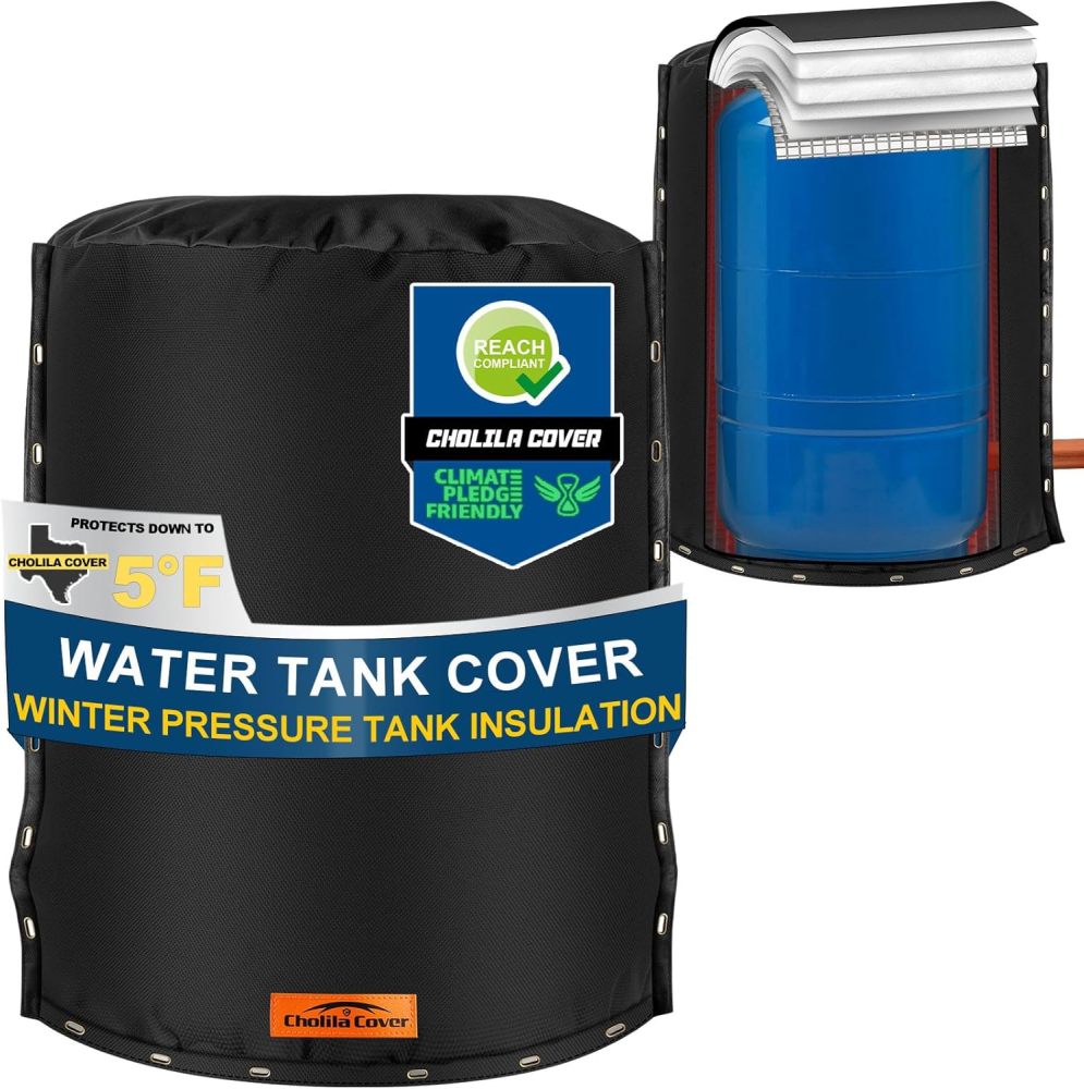 Snap 3-Way Opening Round Water Pressure Tank Cover - (5°F) Water Tank Insulated Cover - 28"Dia x 64"H Water Pressure Tank Cover for Outdoor Winter Freeze Protection Black