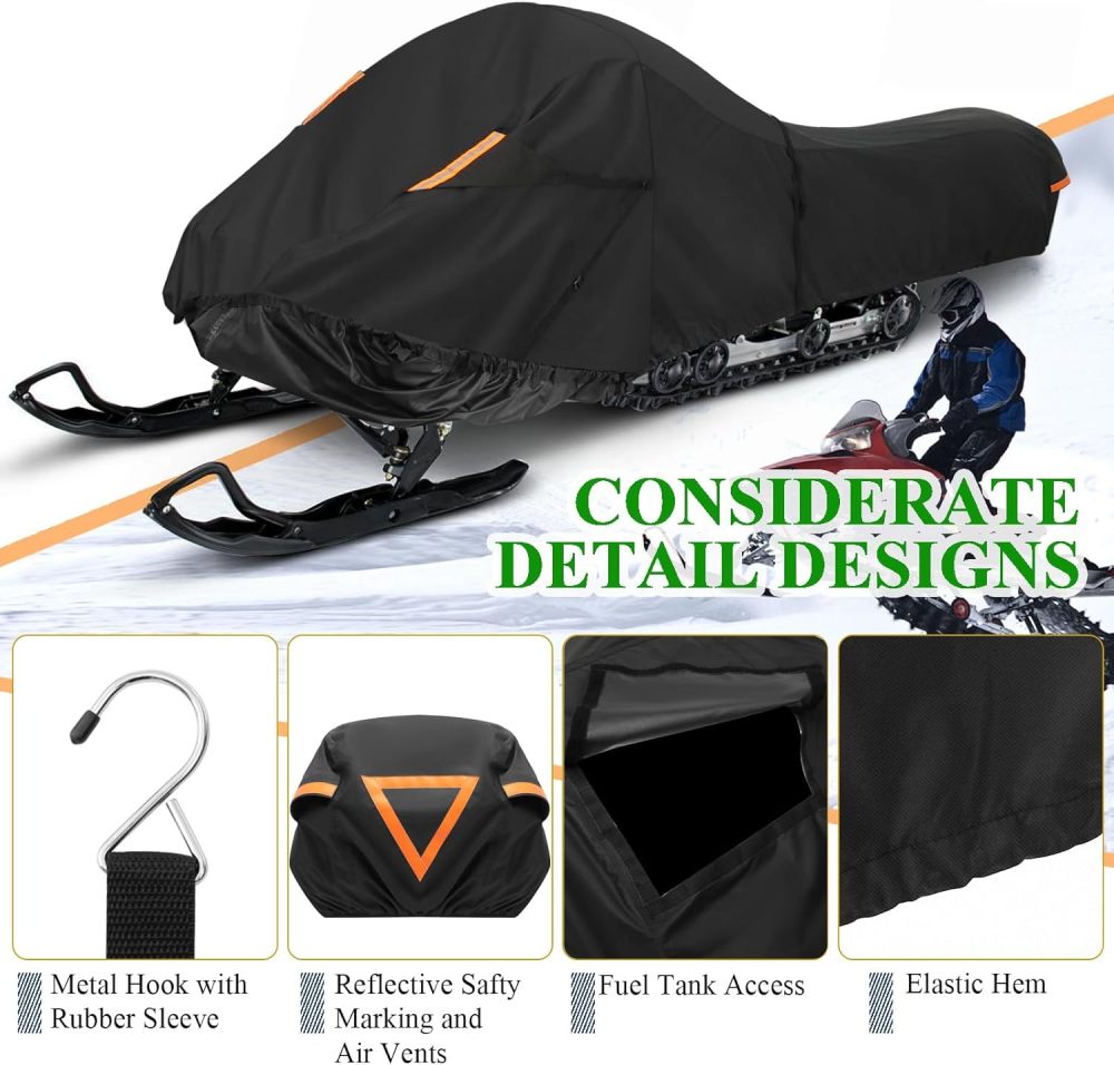 Snowmobile Cover Fit 101" - 118" L with 4 Buckle Straps for Strong Wind Resistance, Trailerable Snowmobile Cover with Tested Water Resistance, Snowmobile Storage Cover