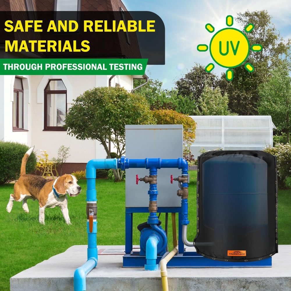 Snap 3-Way Opening Round Water Pressure Tank Cover - (5°F) Water Tank Insulated Cover - 28"Dia x 64"H Water Pressure Tank Cover for Outdoor Winter Freeze Protection Black