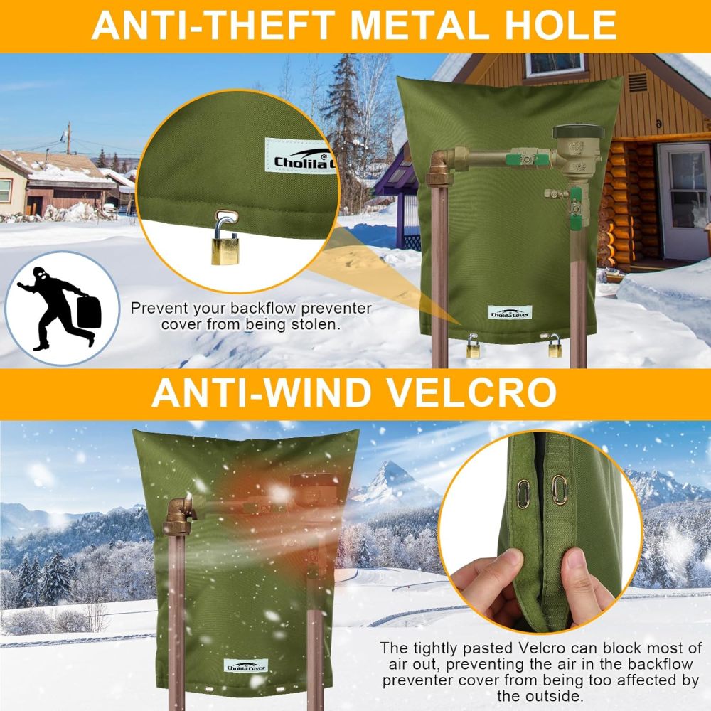 Backflow Preventer Cover Insulated (5°F) with Thicker 7 Layers Fabric, 16" W x 20" H with Aluminum Foil Layer Backflow Cover for Winter Pipe Freeze Protection, Sprinkler Covers for Outside (Green)