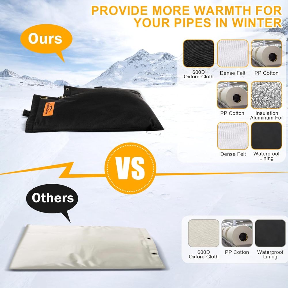 Backflow Preventer Cover Insulated Pouch - for Outside Pressure Vacuum Breaker - Sprinkler Covers for Outside with Thick Layers Fabric - Backflow Cover Black