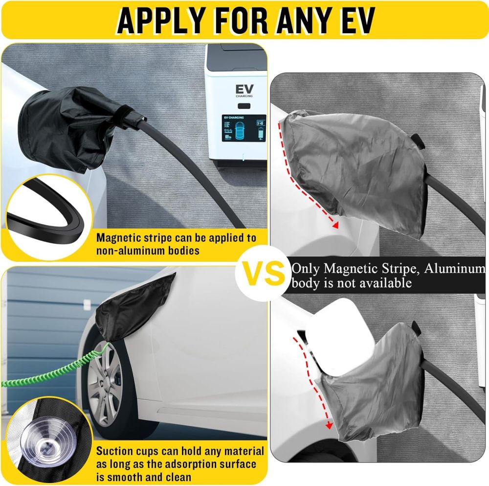EV Charger Plug Cover, Malleable Magnetic Charger Cover with Suction Cups Electric Car Charging Port Cover, All Weather Resistant EV Charging Port Cover for Any EV Body