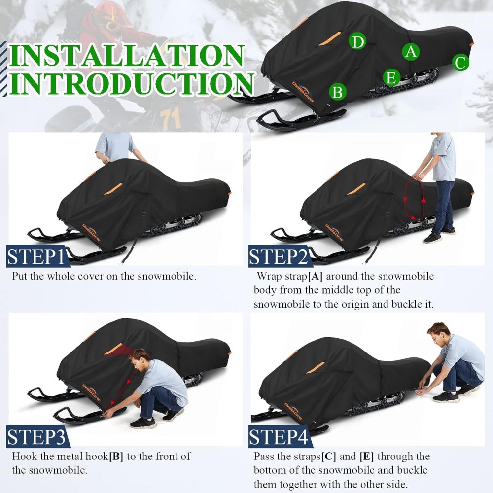 Snowmobile Cover Fit 101" - 118" L with 4 Buckle Straps for Strong Wind Resistance, Trailerable Snowmobile Cover with Tested Water Resistance, Snowmobile Storage Cover
