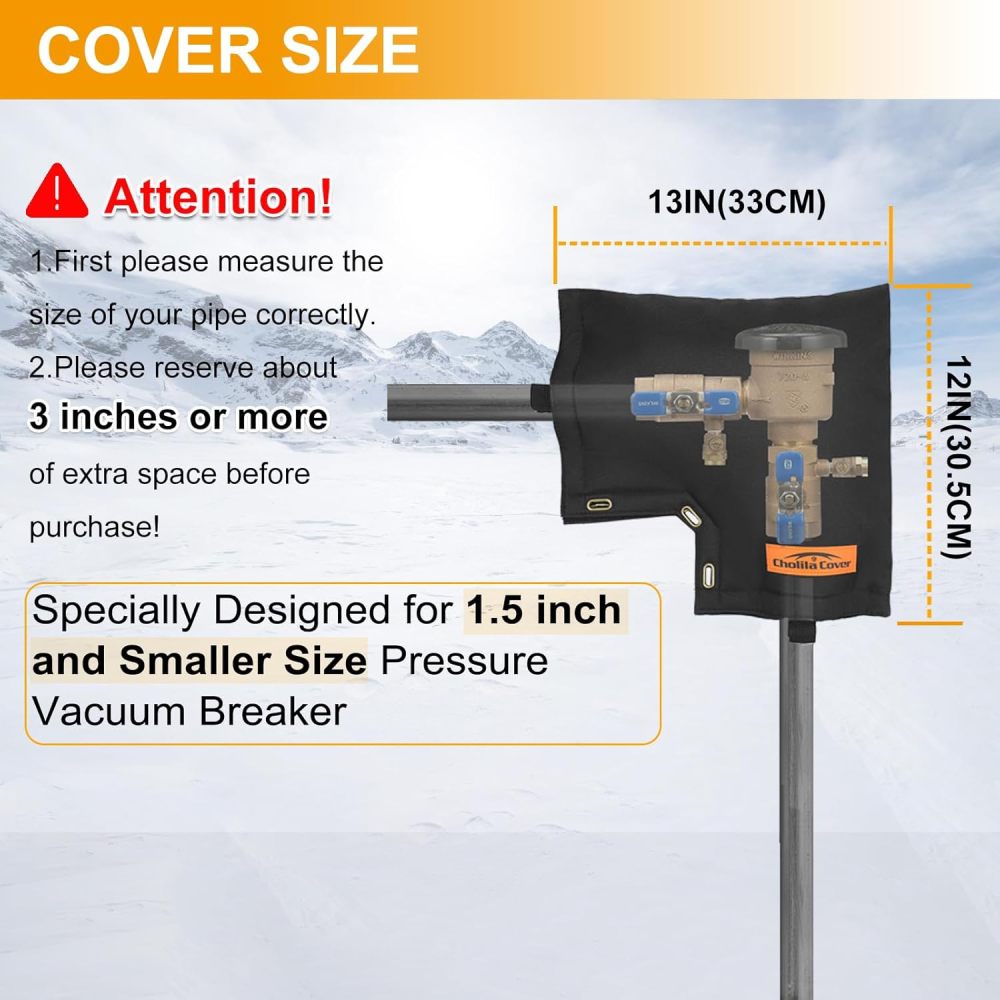 Backflow Preventer Cover Insulated Pouch - for Outside Pressure Vacuum Breaker - Sprinkler Covers for Outside with Thick Layers Fabric - Backflow Cover Black