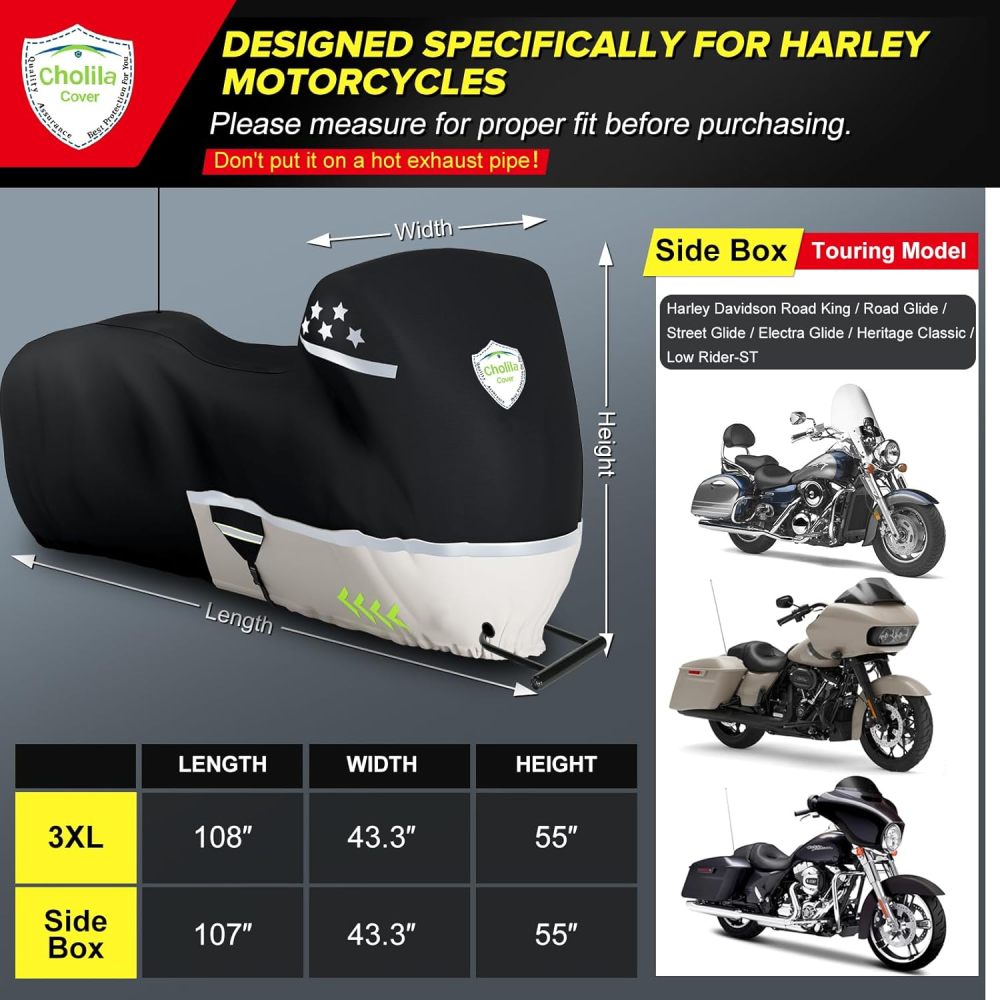 Motorcycle Cover for Touring Models - 600D Harley Davidson Motorcycle Cover Road King, Road Glide, Street Glide,Electra Glide,Heritage Classic,Low Rider-ST - Motorcycle Cover Storage