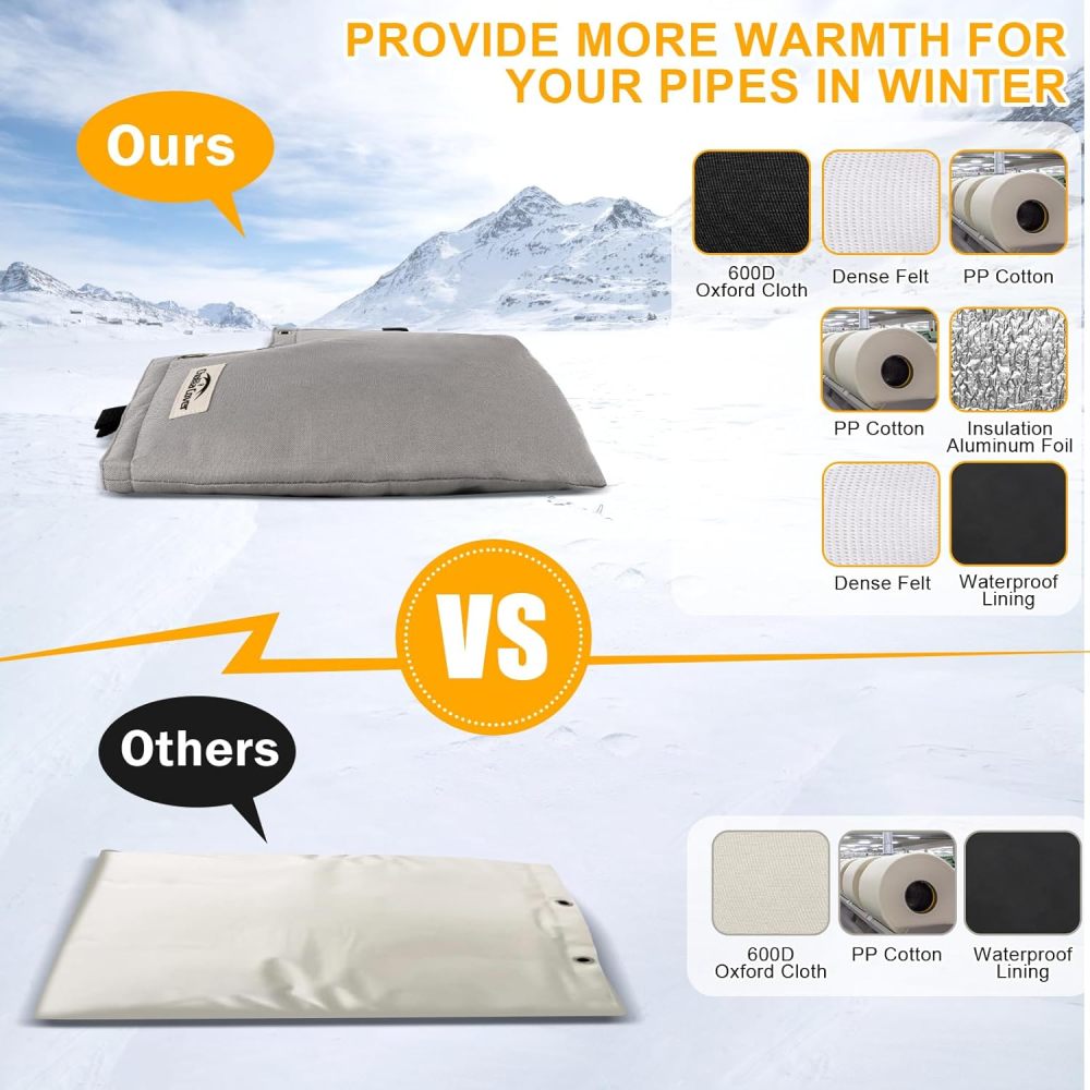 Backflow Preventer Cover Insulated Pouch - for Outside Pressure Vacuum Breaker - Sprinkler Covers for Outside with Thick Layers Fabric - Backflow Cover Grey