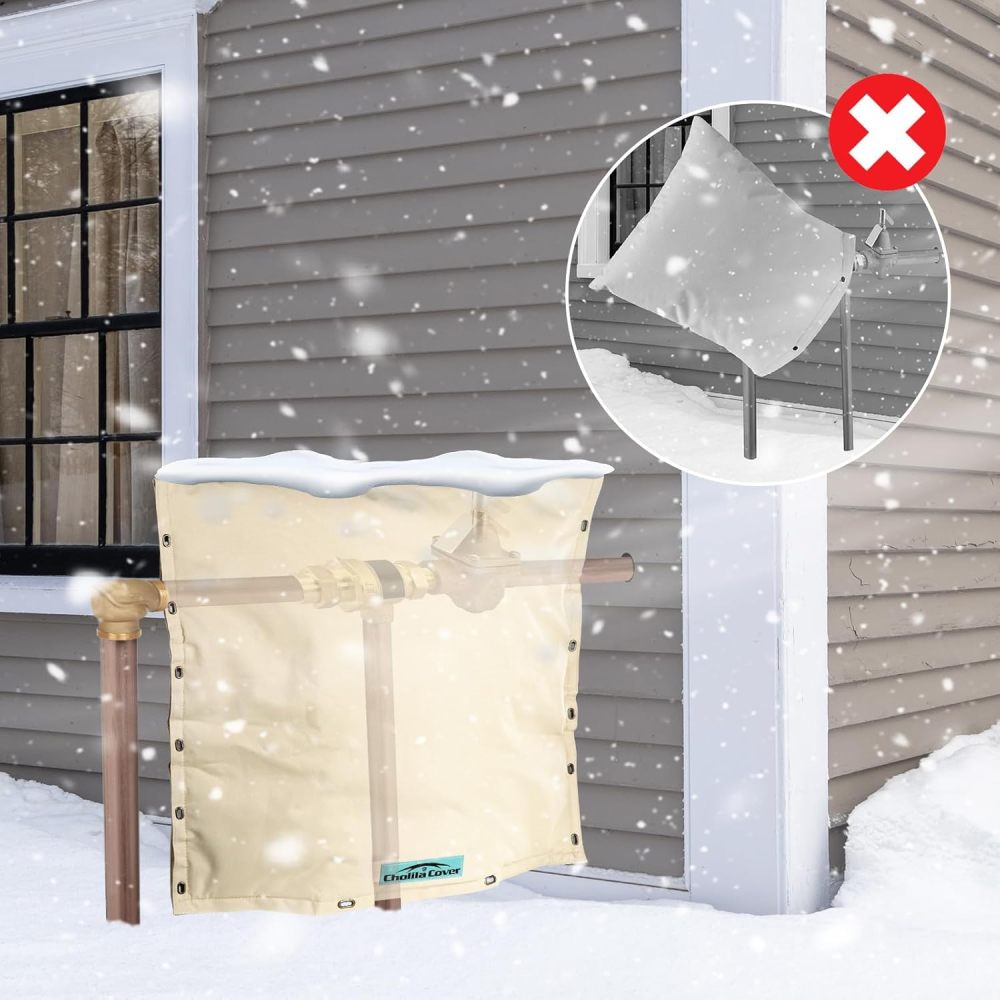Backflow Preventer Cover Insulated (5˚F) - 17" W x 24" H Backflow Cover for Winter Pipe Freeze Protection - Sprinkler Covers for Outside with 7 Layers Fabric Pipe Insulation Cover Khaki