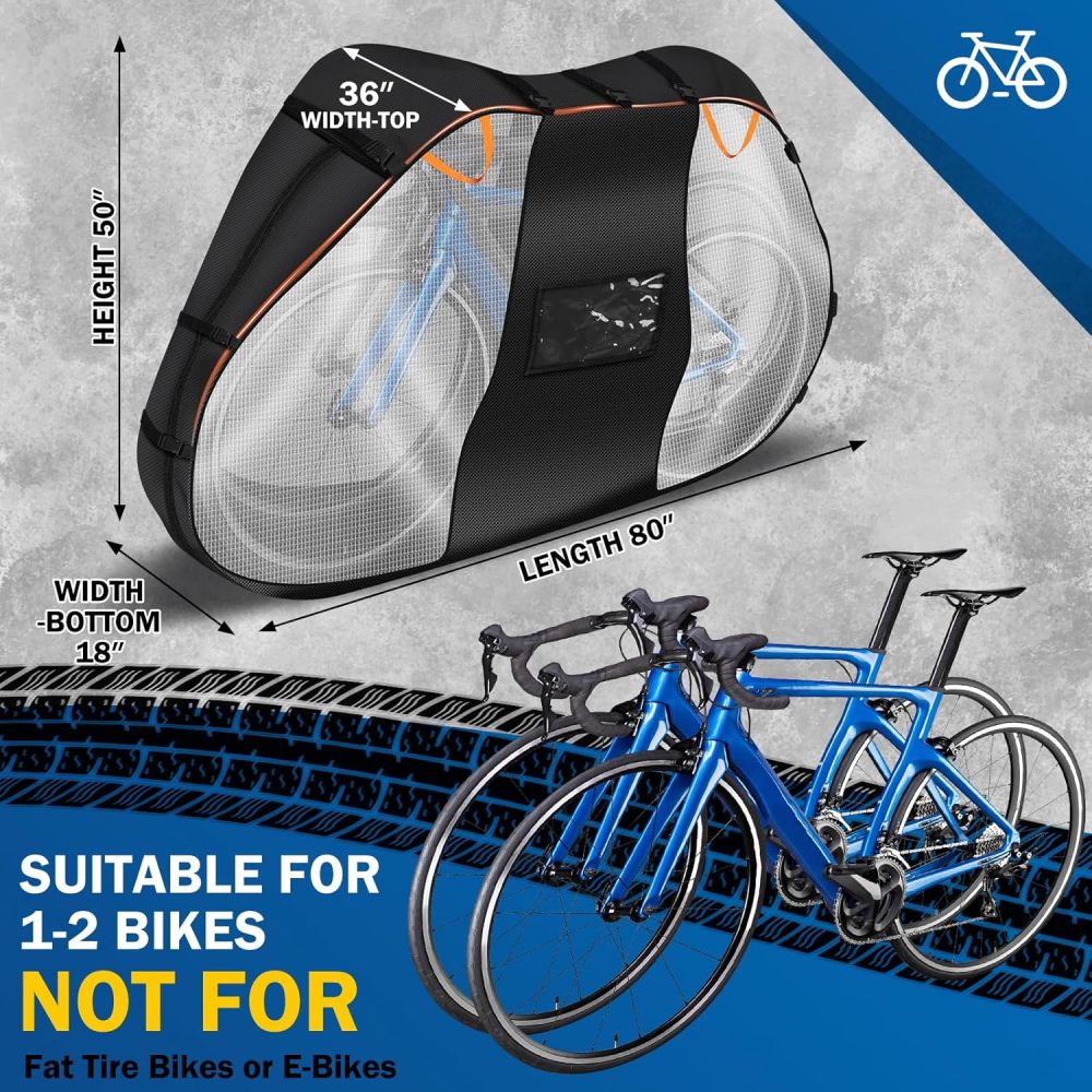 Bike Cover for Transport on Rack - Bike Covers For 2 Bikes On Rear Bike Rack - Bike Rack Cover Visible Tail lights and License Plate Window - Heavy Duty 600D Waterproof Travel Bike Cover